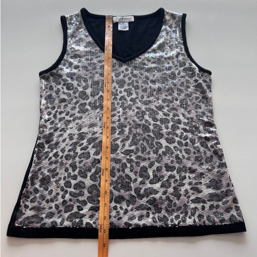 Once 1 Again Black/Gray Animal Print Sequin V-Neck Tank- M - Picture 5 of 5